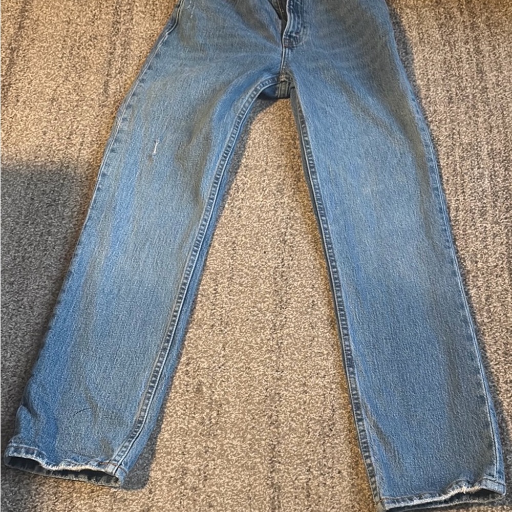 Abercrombie & Fitch Blue Straight Leg Jeans with Raw Hem